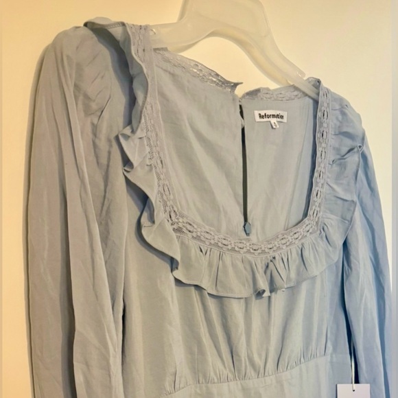 NWT Reformation Blue Sheath Dress with Bishop Sleeves Size 8 sku#85 - Picture 3 of 10